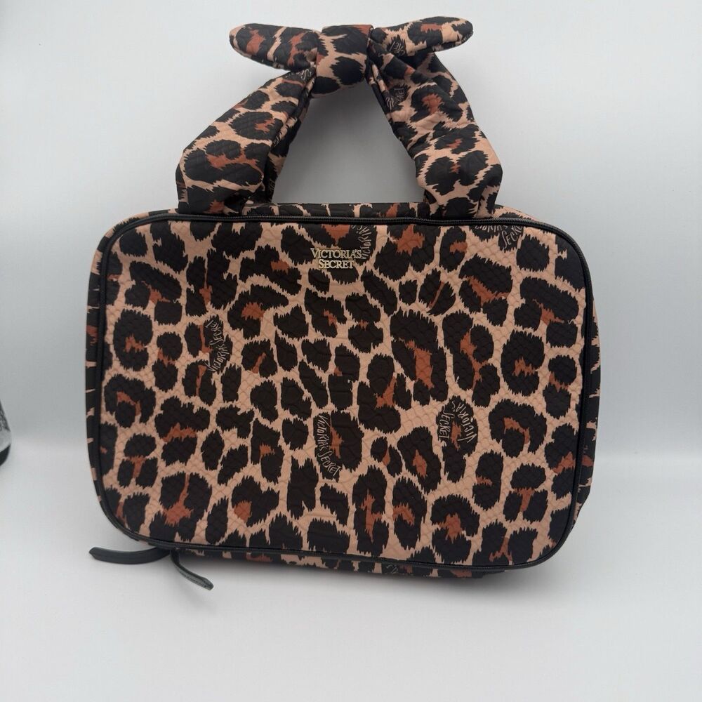 Victoria’s Secret Hanging Makeup Train Case Leopard Print Travel Cosmetic Bag